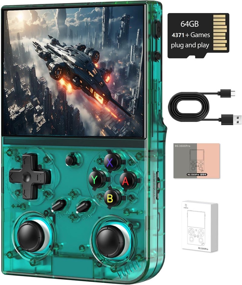 Voacle RG35XX Pro Retro Handheld Game Console , RG 35XXPro Support HDMI TV Output 5G WiFi Bluetooth 4.2 , 3.5 Inch IPS Screen Linux System Preloaded 4353 Games 3200mAh Battery(Transparent Teal-New) - Image 1